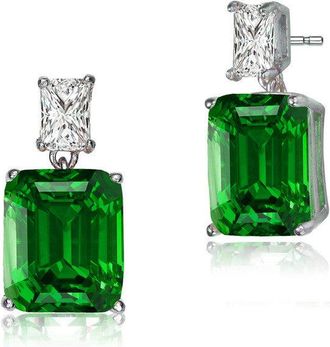 Rachel Glauber White Gold Plated with Colored Cubic Zirconia Rectangle Stud Earrings