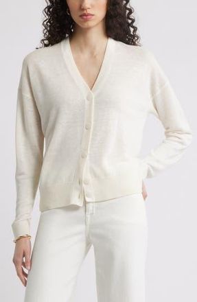 Nordstrom Linen Blend Cardigan in Ivory Tofu at Nordstrom Rack, Size Medium