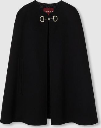 Gucci Wool And Silk Horsebit Cape, Black, Ready-to-wear