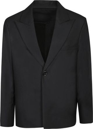 S&eacute;fr Zwarte Blazer Met Revers Enkele Knoop - Heren - Blazers - Zwart - M - Leer - Jassen