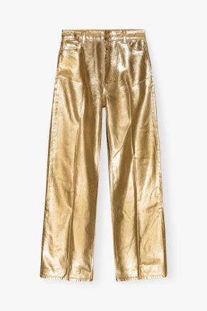 Ganni White Gold Foil Wide Jeans - Size 24 Organic Cotton