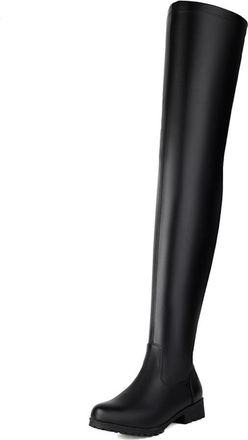 Generic Womens Stylish Over-The-Knee Boots Round Toe Low Block Heels Comfortable Non Slip Wear Resistant Party Evening Daily Casual Shoes,Black,3.5 UK