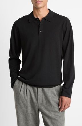 Vince Long Sleeve Merino Wool Polo in Black at Nordstrom, Size Xx-Large