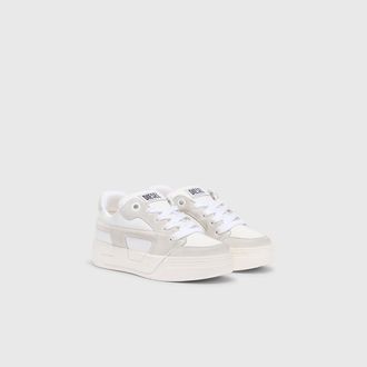 Diesel D-Ollie-Distressed sneakers in leather and suede - Sneakers - Woman - White