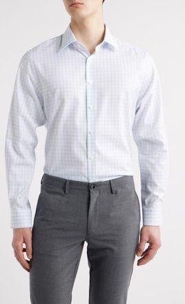 Nordstrom Premium Non-Iron Traditional Fit Windowpane Check Dress Shirt in Blue Window at Nordstrom, Size 15.5 - 34