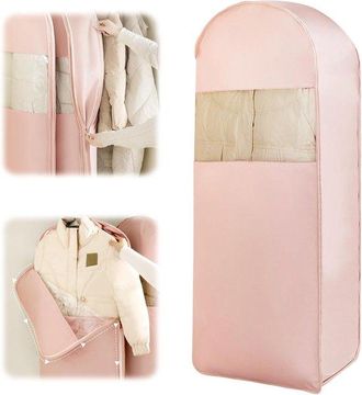 No Brand Bolsa Para Ropa Colgante Que Ahorra Espacio Con Cremallera Autocompresible, Funda Protectora Transpirable Para Abrigos Y Trajes, 1 Unidad (rosa)
