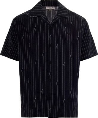 Lacoste Boxy Black Twill Shirt with Crocodile Print