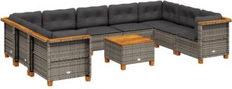 vidaXL Set De Sof&aacute;s De Jard&iacute;n 10 Pzas Con Cojines Rat&aacute;n Sint&eacute;tico Gris Vidaxl