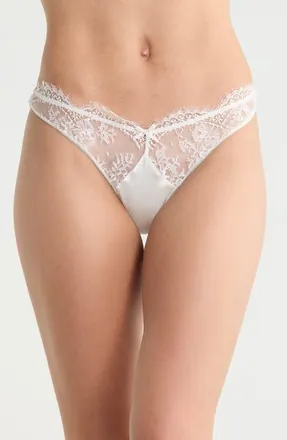 Fleur du Mal Frankie Lace & Satin Thong in Ivory at Nordstrom, Size 5