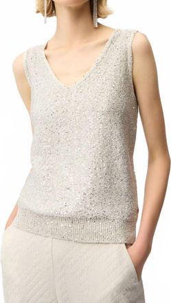 Joseph Ribkoff Sequins Yarn V-Neck Camisole In Moonstone