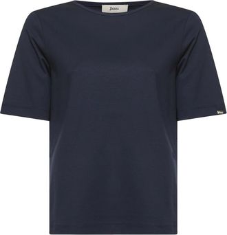 Herno Blauw T-shirt met ronde hals en logoplaat - Dames - T-shirts - Blauw - 2XL - Katoen - Tops
