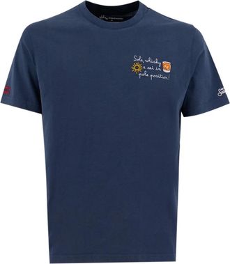 MC2 Saint Barth Tops, Heren, Blauw, M, Katoen, Gedrukte Stijl T-shirt