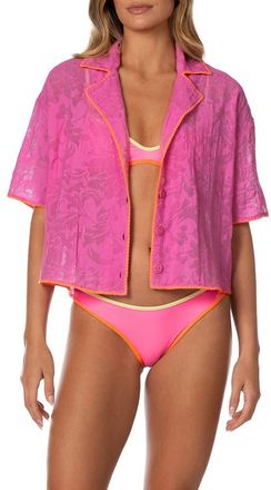 Maaji Octavia Fuchsia Flower Cover-Up Shirt in Dark Pink at Nordstrom, Size Small