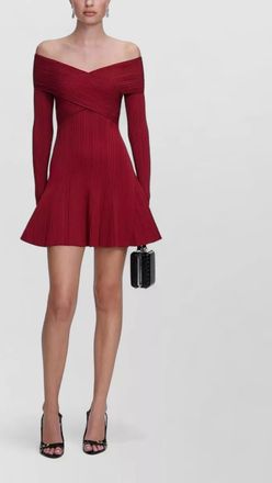 Self Portrait gathered off-shoulder knit mini dress
