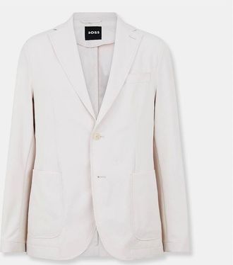 HUGO BOSS Mens Solid Patterned Notch Collared Blazer - White - Size: 42/Regular