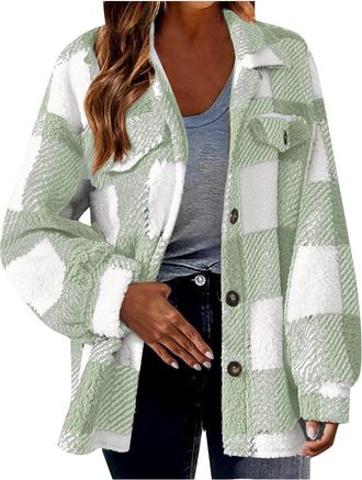 Generic Checked Shirts Womens Flannel Shirts UK Oversized Long Sleeve Plaid Button Up Jackets Womens Shacket
