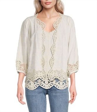 Democracy Open Front Crochet Framing Crop Jacket - Plus In Off White Natural