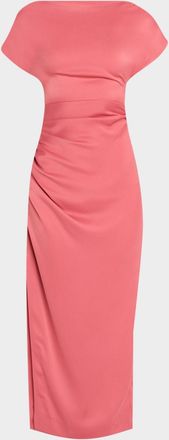 Lela Rose Heather Shirred Short-Sleeve Maxi Dress