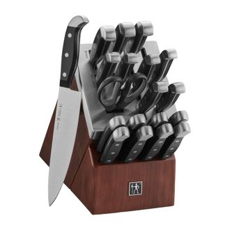 J.A. Henckels International Statement 20-pc Self-Sharpening Knife Block set, Red Dark Brown block, Stainless Steel
