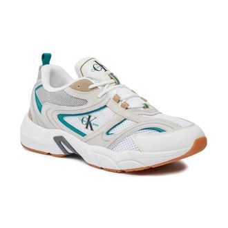 Calvin Klein Retro Tennis Leather Trainers for Men in White, Teal, and Beige