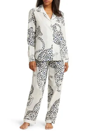 Desmond & Dempsey Long Sleeve Cotton Pajamas in Jag Cream at Nordstrom, Size X-Small