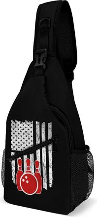 Generic Bowling U.S. Flag Mens Shoulder Bags Sling Crossbody Backpack Travel Hiking Chest Bag with Small Side 38x20cm