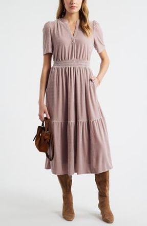 Caslon Short Sleeve Velour Midi Dress in Pink Timber at Nordstrom Rack, Size Xx-Large