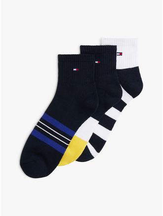 Tommy Hilfiger Mens Stripe Mix Quarter-Top Sock 3-Pack - Navy