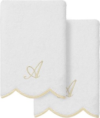 Linum Home Textiles 100% Turkish Cotton Adornia Scallop 2Pc Personalized Fingertip Towel Set