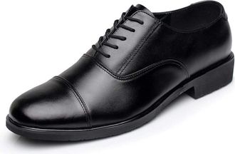 Generic Oxford Shoes for Men Lace Up Round Cap Toe Cowhide Resistant Non Slip Block Heel Rubber Sole Low Top Prom(8.5 UK) Black