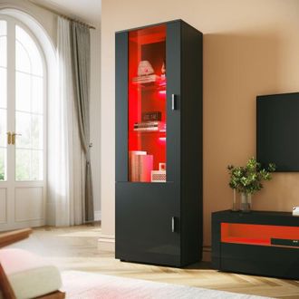 Elegant Lighting 187cm Display Cabinet Multicolour led Lights Sideboard Living Room Cabinet with Slow Close Hinges Door Black High Gloss Fronts - Elegant
