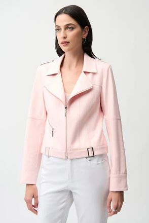 Joseph Ribkoff Foiled Faux Suede Fitted Jacket with Decorative Buckles in Petal Pink at Nordstrom, Size X-Large