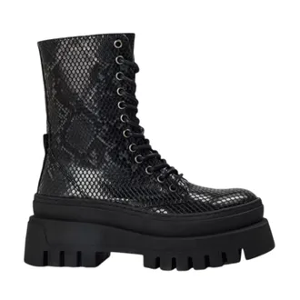 Steve Madden Dames Coast Slangenprint Platform Combat Boots (Zwart)