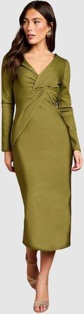 Coast Bandage Twist Front V-Neck Midi Dress in Olive at Nordstrom, Size 6