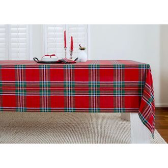 Solino Home Linen Tablecloth for Dining Table, Holiday and Everyday Dining Table Decor - Madras Holiday Plaid in Red at Nordstrom, Size X-Large