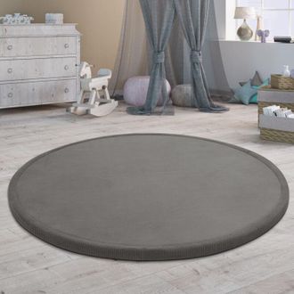 Paco Home Paco Home Alfombra De Habitacion Redonda Bebe Infantil Ni&ntilde;a Ni&ntilde;o De Juego Suave Antideslizante Moderna Gris, &Oslash; 200 Cm Redon