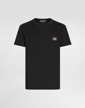 Dolce & Gabbana Cotton T-shirt With Branded Tag - Man T-shirts And Polos Black 48