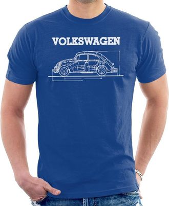 Volkswagen Beetle White Technical Diagram Mens T-Shirt