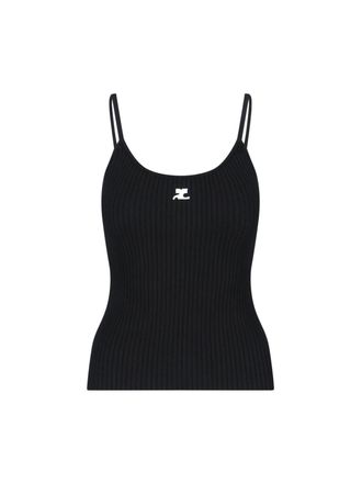 Courr&egrave;ges Tank Top, In Black Fabric, Ribbed Workmanship