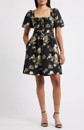 Vince Camuto Metallic Floral Jacquard Dress in Black Gold at Nordstrom Rack, Size 14