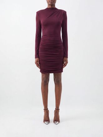 Rotate Draped Jersey Mini Sheath Dress with Padded Shoulders