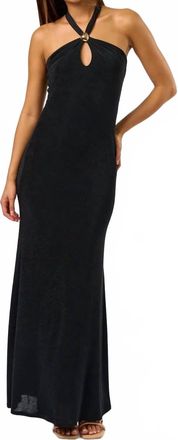 Blue Blush Metal Trim Halter Maxi Dress In Black