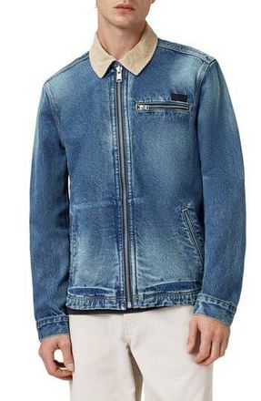 AllSaints Rothwell Zip Denim Jacket with Corduroy Collar in Washed Indigo at Nordstrom Rack, Size X-Large