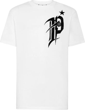 Philipp Plein Rondhals Gothic Plein T-Shirt - Heren - T-shirts - Wit - XL - Katoen - Tops