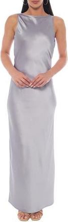 Marina Rossini Satin Maxi Dress in Pewter at Nordstrom Rack, Size X-Large