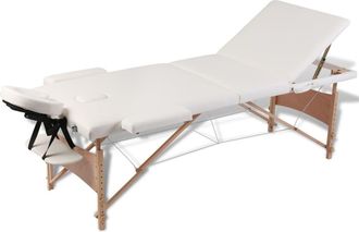 vidaXL Vidaxl Camilla De Masaje Plegable 3 Zonas Estructura De Madera Crema