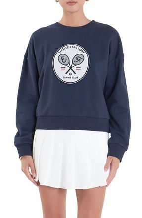 English Factory Sports Club Velvet Patch Sweatshirt in Navy at Nordstrom, Size X-Large
