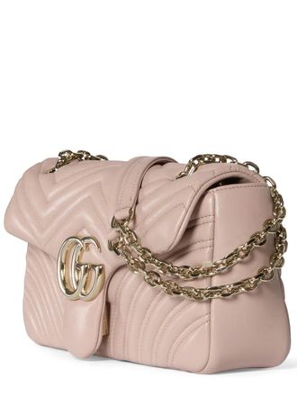 Gucci Womens Shoulder Bag Gg Marmont Pink Leather Lamb