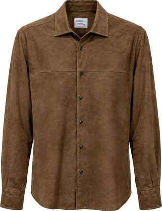 Mazzarelli Lange mouwen technisch shirt - Heren - Casual Overhemden - Bruin - 3XL - Su&egrave;de - Overhemden