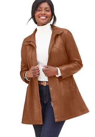 Jessica London A-Line Zip Front Leather Jacket in Cognac at Nordstrom, Size 12